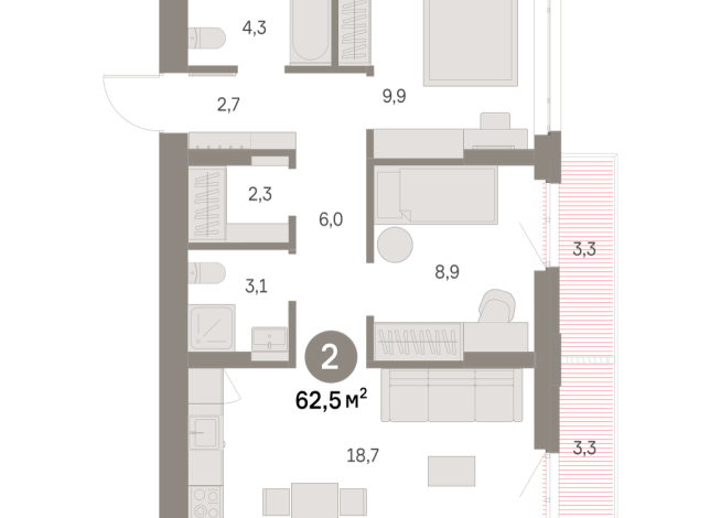 62.00 м² | 4 - 9 эт.