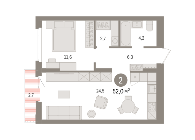 52.00 м² | 11 - 16 эт.