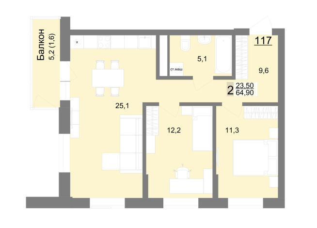 64.50 м² | 15 - 26 эт.