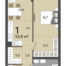 55.80 м² | 2 - 23 эт. 00