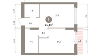 45.00 м² | 5 - 16 эт.