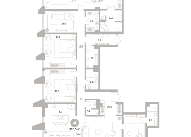 320.00 м² | 23 - 25 эт.
