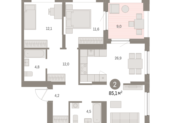 85.00 м² | 15 - 16 эт.