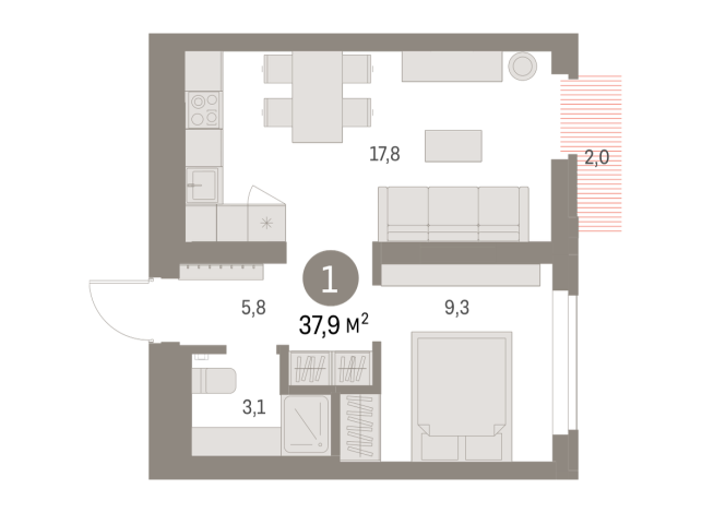 37.00 м² | 7 - 9 эт.