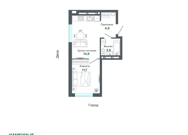 35.29 м² | 23 - 25 эт.