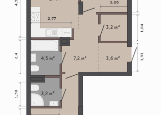 65.20 м² | 4 - 9 эт.