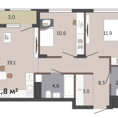 61.80 м² | 2 - 19 эт. 00