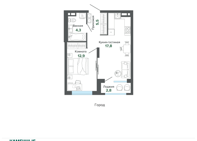 43.26 м² | 5 - 25 эт.