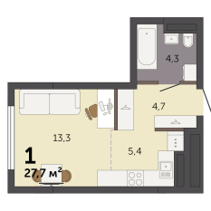 27.70 м² | 3 - 32 эт. 00