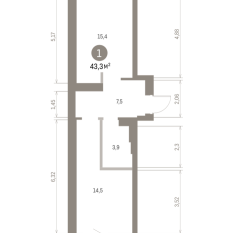44.00 м² | 2 - 9 эт. 00