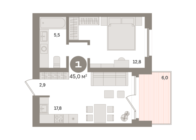 45.00 м² | 7 - 24 эт.