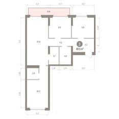 87.00 м² | 3 - 9 эт. 00