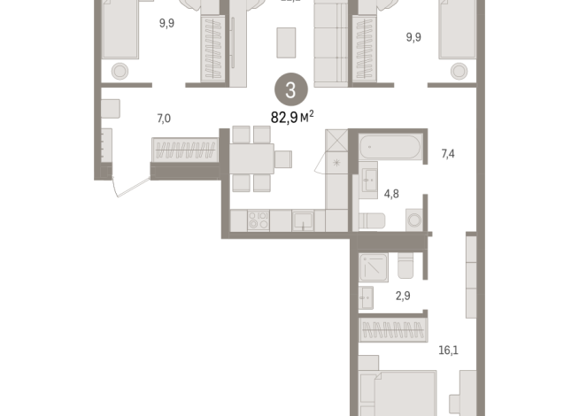 82.00 м² | 5 - 9 эт.