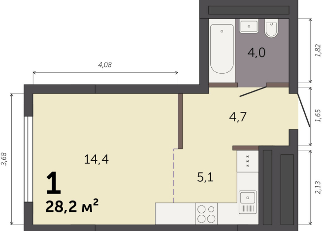 28.20 м² | 28 - 32 эт.