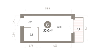 21.00 м² | 5 - 9 эт.