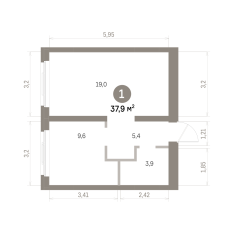 37.00 м² | 3 - 9 эт. 00