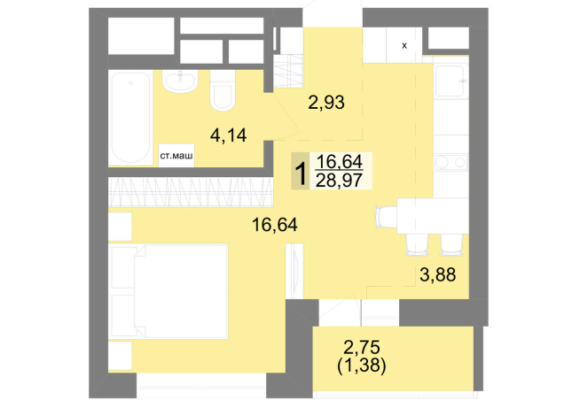 31.70 м² | 27 - 27 эт.
