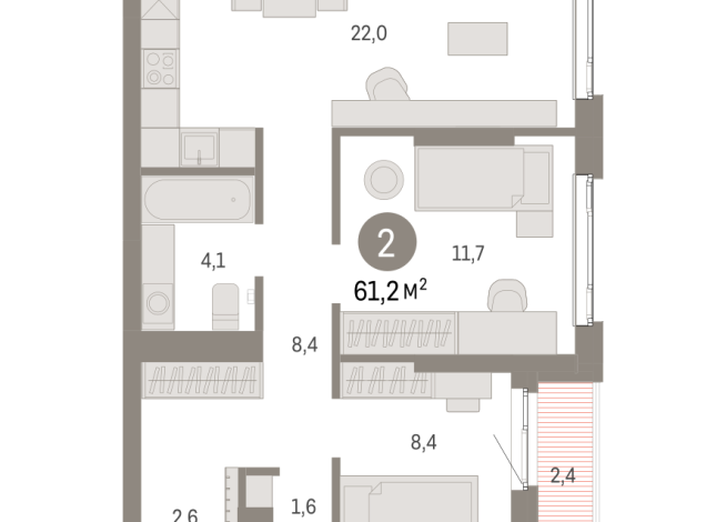 61.00 м² | 15 - 25 эт.
