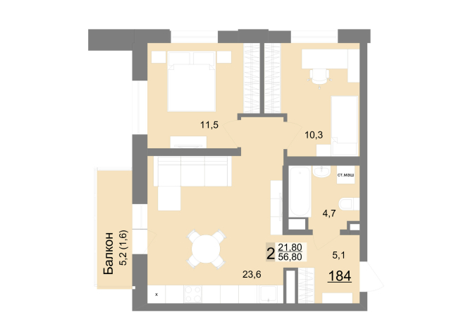 56.40 м² | 21 - 26 эт.