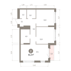 61.00 м² | 13 - 16 эт. 00