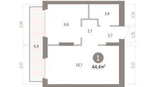 44.00 м² | 5 - 9 эт.
