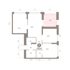 77.00 м² | 4 - 16 эт. 00
