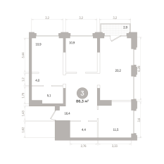 86.00 м² | 4 - 17 эт. 00