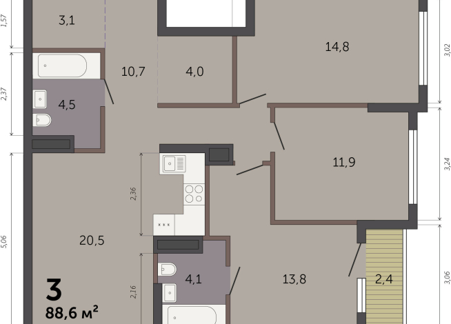 88.60 м² | 8 - 32 эт.