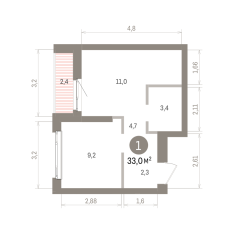 33.00 м² | 19 - 25 эт. 00