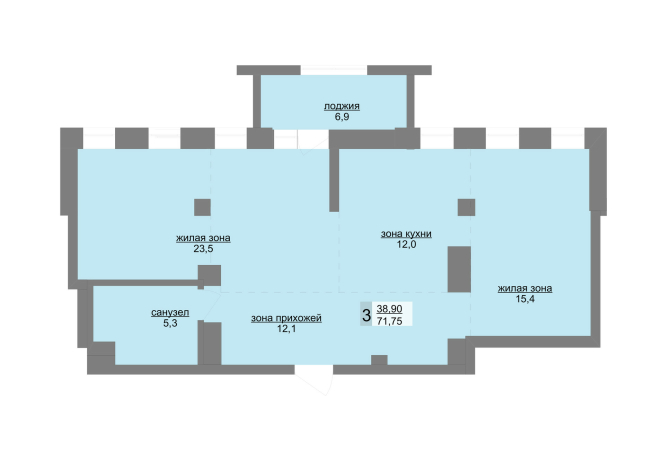 71.70 м² | 22 - 30 эт.