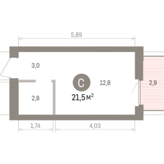 21.00 м² | 2 - 7 эт. 00