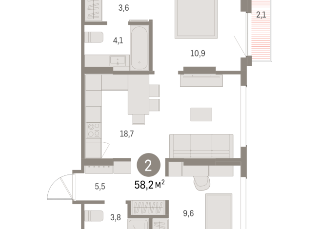 58.00 м² | 3 - 8 эт.