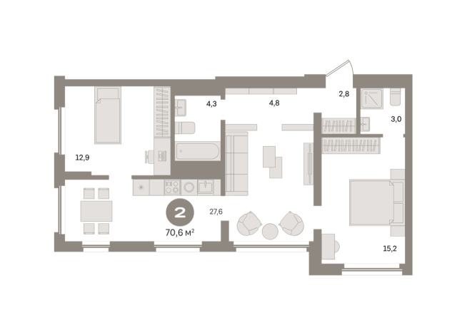 70.00 м² | 22 - 24 эт.