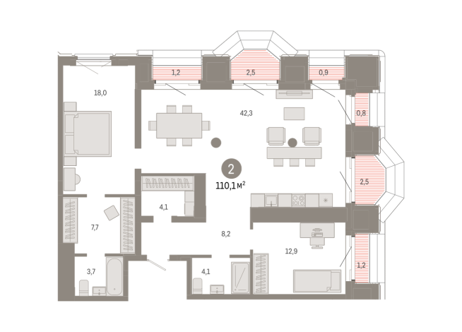 110.00 м² | 21 - 24 эт.