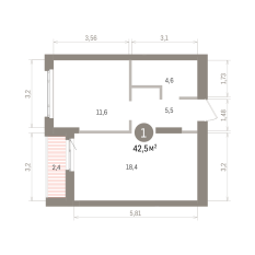 42.00 м² | 9 - 16 эт. 00