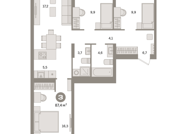 87.00 м² | 8 - 9 эт.