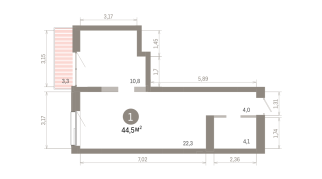 44.00 м² | 6 - 8 эт.