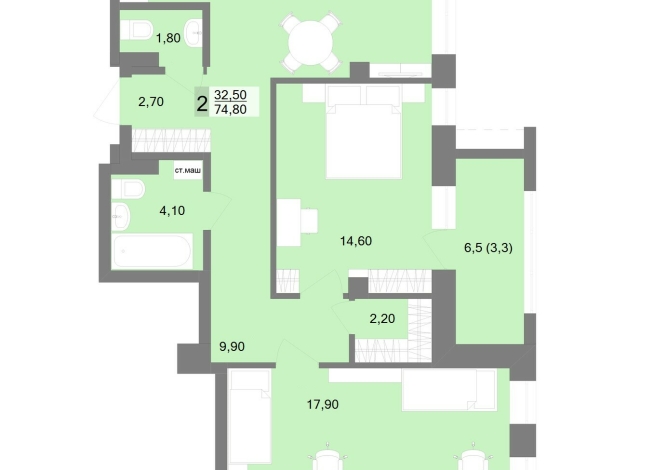 74.80 м² | 5 - 30 эт.