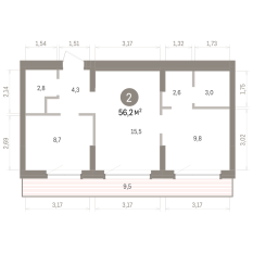 56.00 м² | 8 - 9 эт. 00