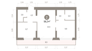 56.00 м² | 8 - 9 эт.