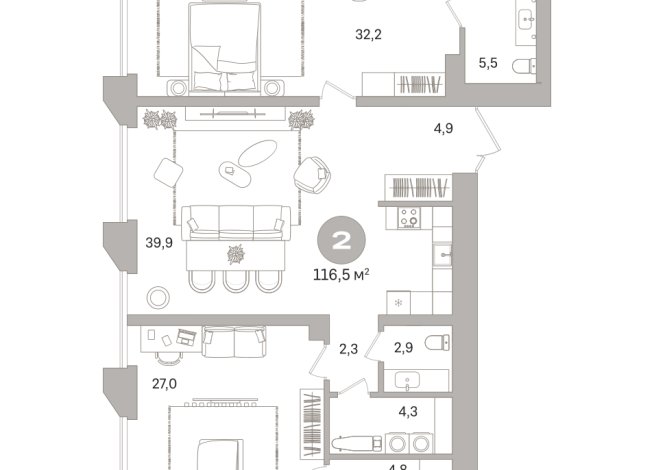 116.00 м² | 6 - 21 эт.