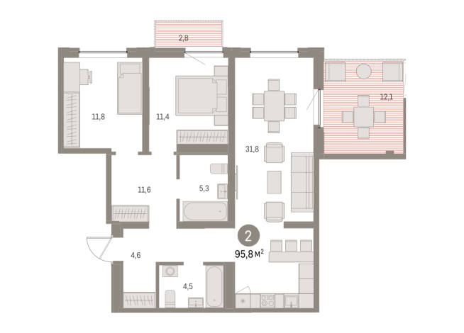 95.00 м² | 9 - 16 эт.