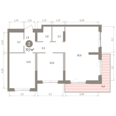 77.00 м² | 4 - 9 эт. 00