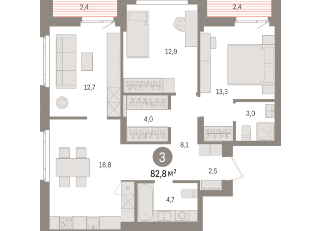 82.00 м² | 12 - 16 эт.