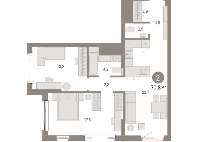 70.00 м² | 22 - 25 эт.