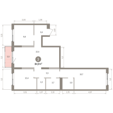 84.00 м² | 3 - 8 эт. 00