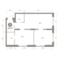 57.00 м² | 12 - 15 эт. 00