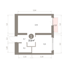 39.00 м² | 5 - 9 эт. 00