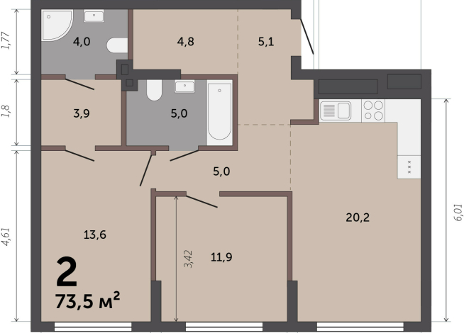 72.90 м² | 1 - 17 эт.