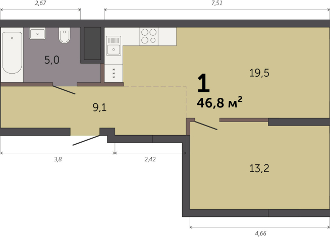 46.80 м² | 5 - 32 эт.